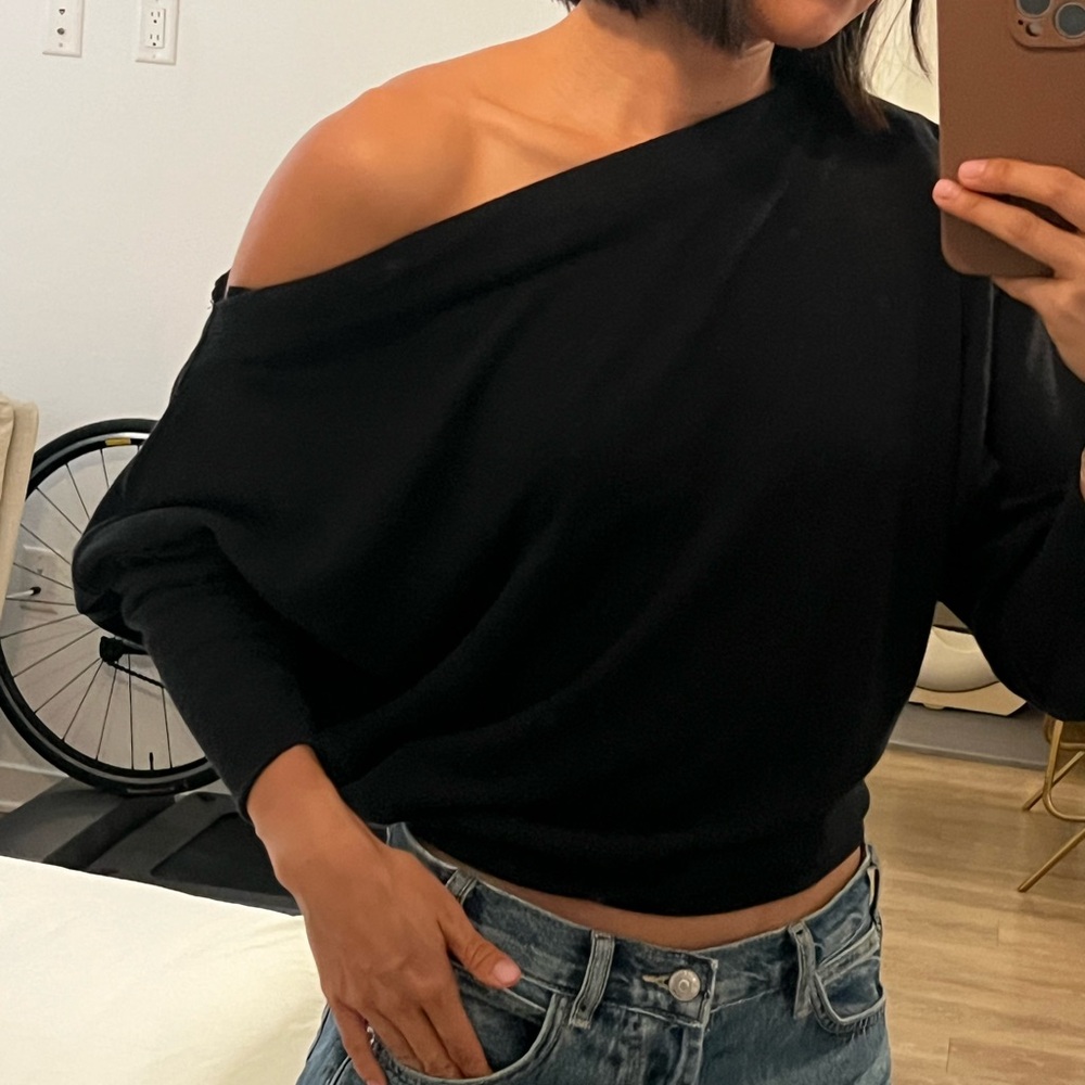 We The Free Black Off-Shoulder Sweater